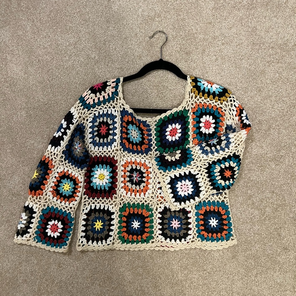 En Creme Multicolor Crochet Sweater